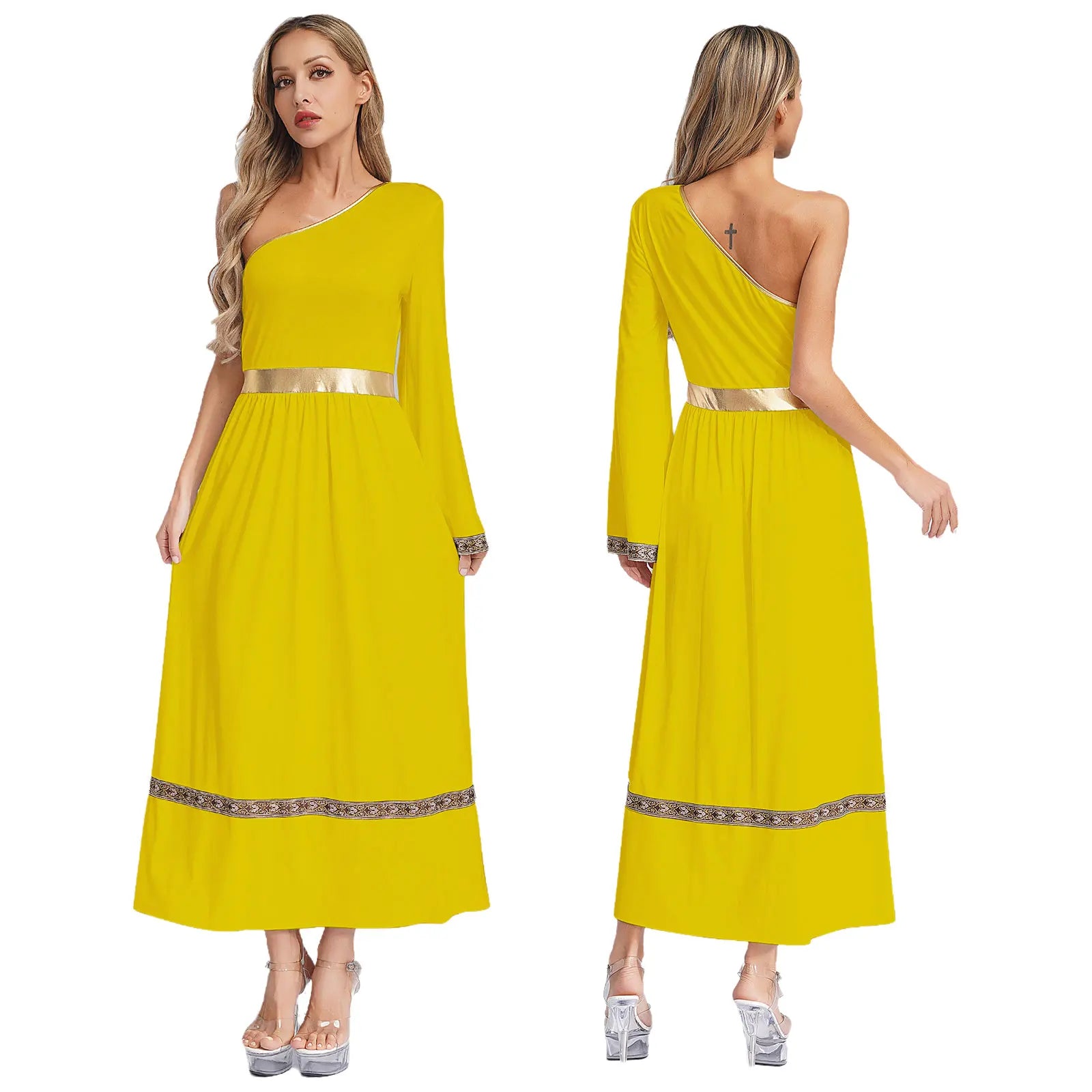 Women One Shoulder Ancient Greek Toga Robe Dress Halloween Party Roman Grecian Goddesses Princess Queen Nobility Cosplay Costume