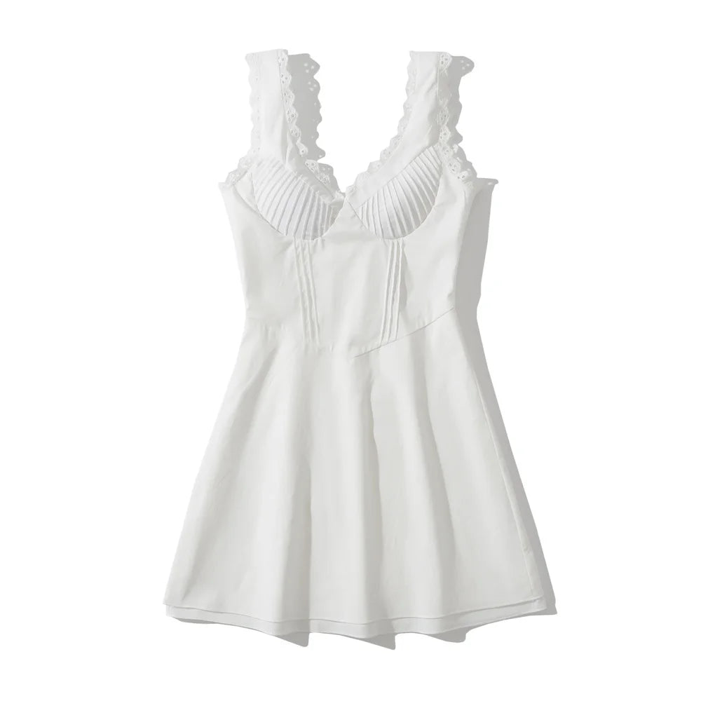 Mini dresses for women 2024 Summer white lace dress bodycon sexy knitted dresses elegant evening party dresses vintage clothes