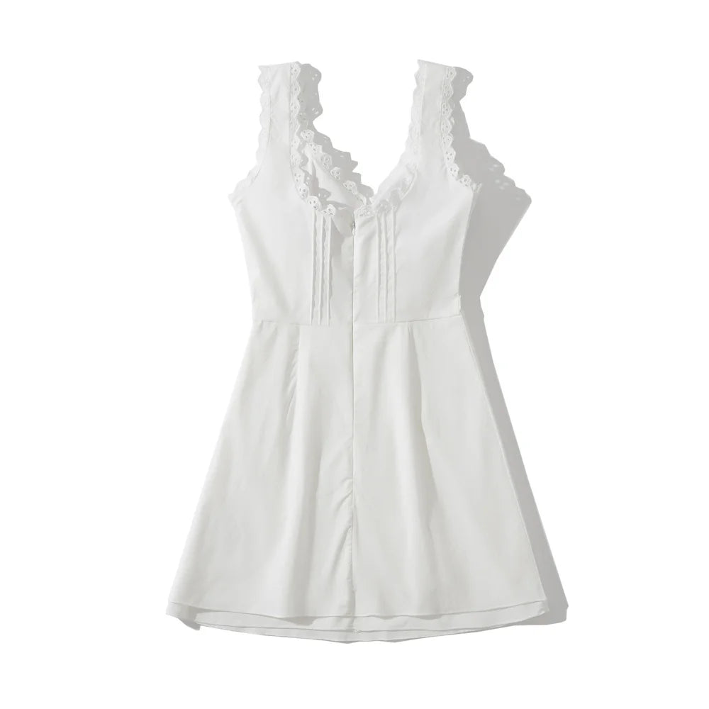 Mini dresses for women 2024 Summer white lace dress bodycon sexy knitted dresses elegant evening party dresses vintage clothes