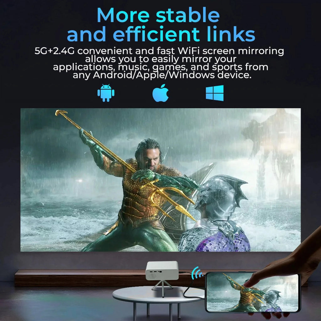 1080P Mini Portable Projector with WiFi Bluetooth HDMI USB Pocket Video Projector for Home Bedroom Outdoor Theater Use