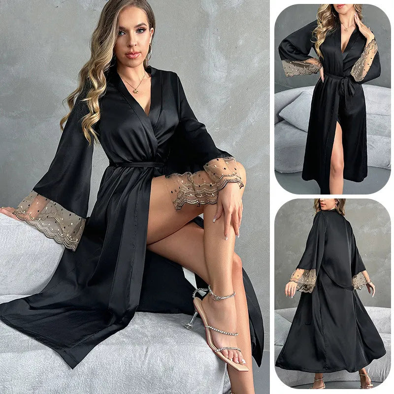Fashion Temperament Robe Women's Clothing New Silk Satin Lounge Sleepwear Spring Summer Nightwear Home Bathrobe Wedding Dresses