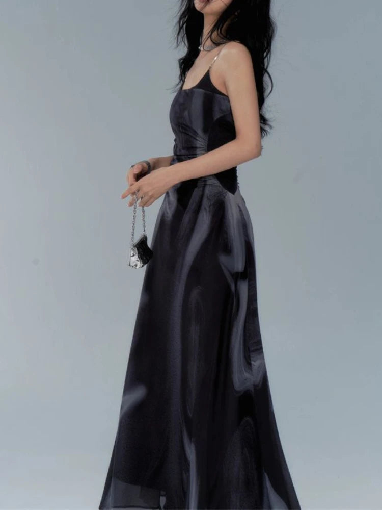 Maxi Dresses Womem Vintage Printing Trendy Summer Design Simple Folds Vestidos Elegant Sexy Ulzzang Ladies Streetwear Sleeveless