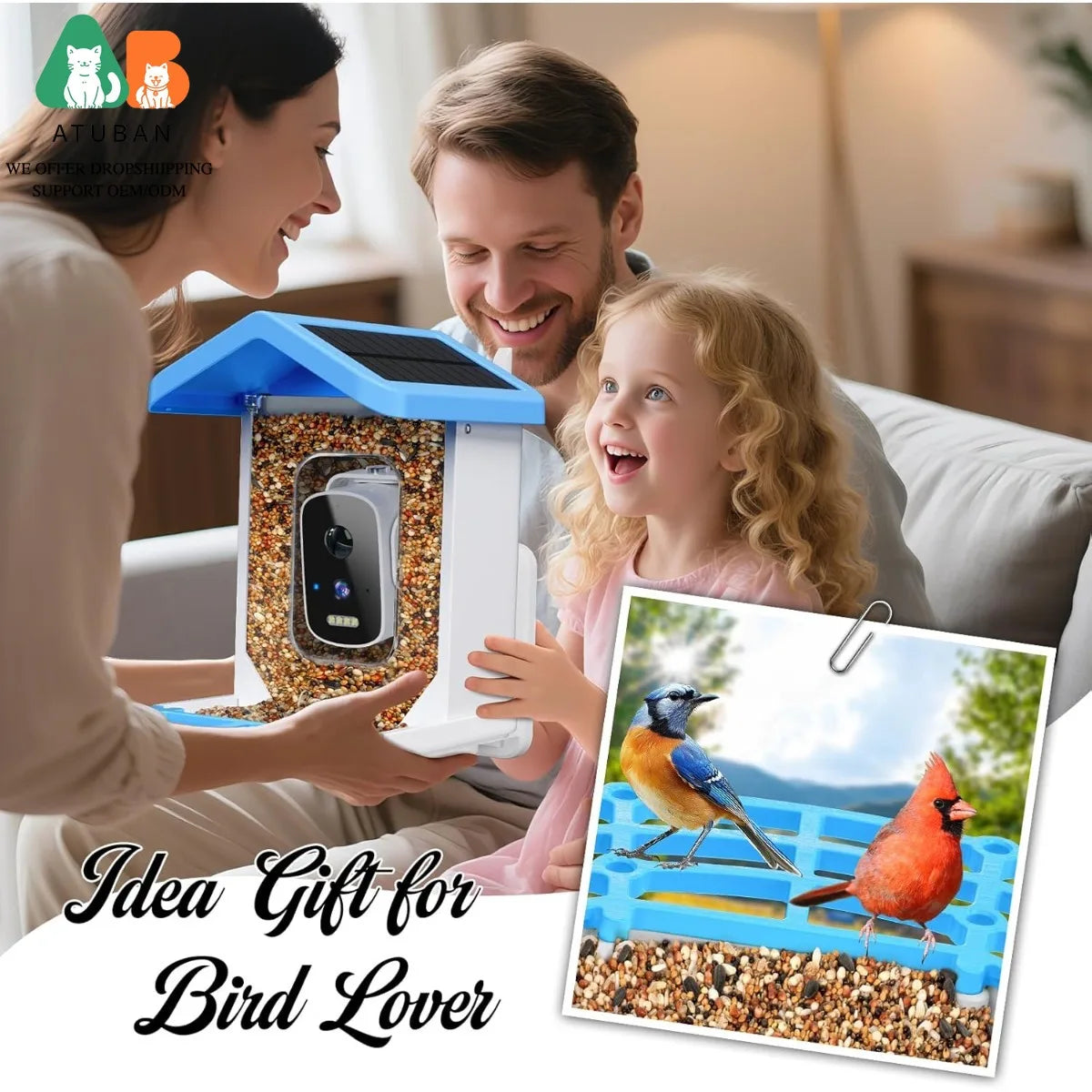 ATUBAN Smart Bird Feeder with Camera, AI Bird Species Identification Solar Powered Panel, 2.5k HD Video Bird House with Camera