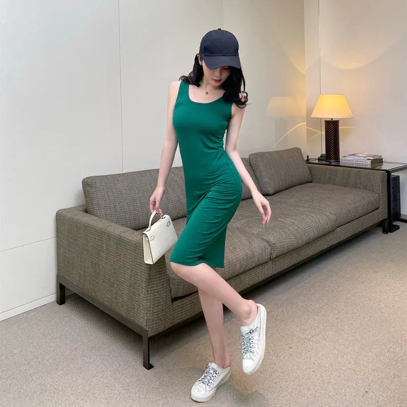 Women's Mini Dress Summer Tank Dress Crew Neck Sleeveless Bodycon Mini Dresses