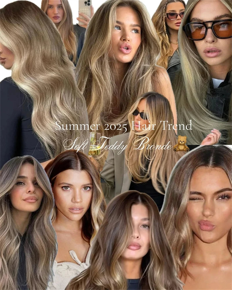 Luxury Women Glueless Lace Wig Natural Loose Wave Synthetic Wig Futura Soft Fibre Wigs Ash Brown with Blonde Highlights Wig Sale