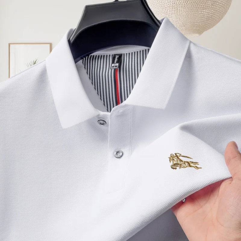 Men's polo shirt, made of pure cotton, breathable and comfortable, featuring a business casual style with a simple design and em