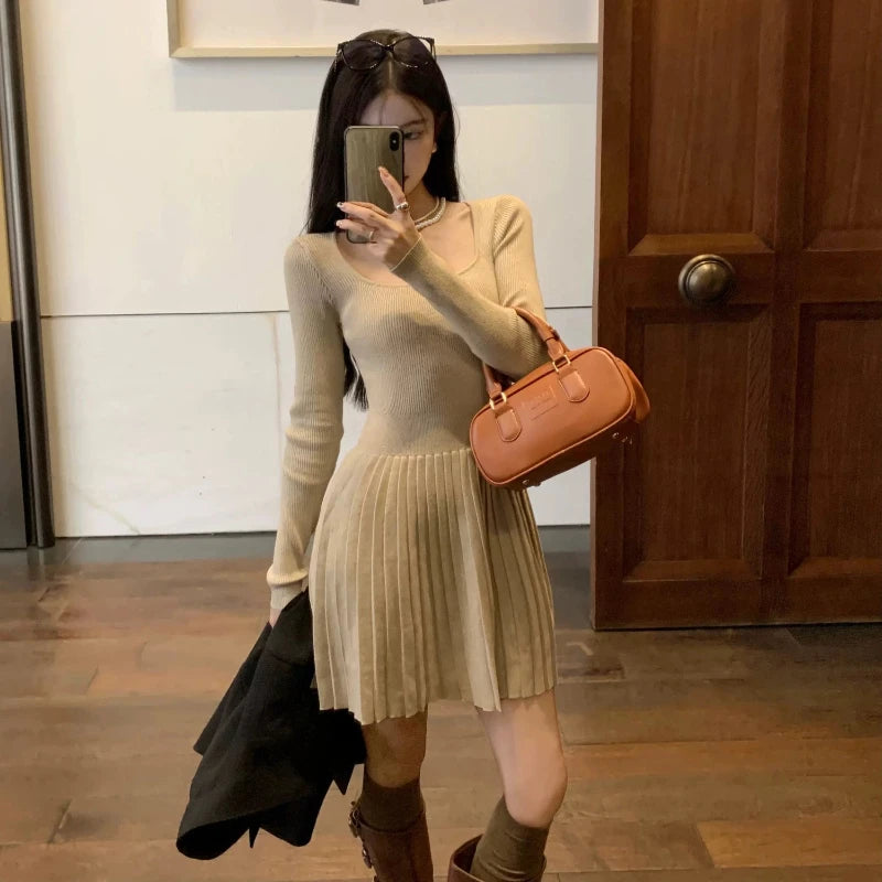 Bodycon Woman Knitted Dress New In Casual Retro Deals Korean Harajuku Comfortable Essential Pleated Crochet Dresses For Women