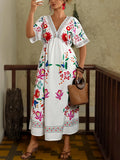 Elegant Bohemian Maxi Dress V-Neck Floral Print Spring Summer Women's plus Size Casual Vacation Commute Dress