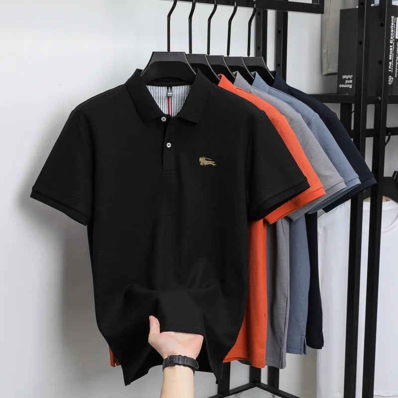Men's polo shirt, made of pure cotton, breathable and comfortable, featuring a business casual style with a simple design and em