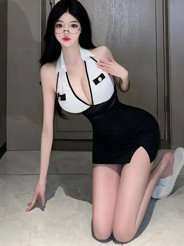 Fashion Mini Dress V Neck Sweet 2024 New Design Sense High Waisted V-neck Sexy Slim Buttocks Sleeveless Spicy Dress Elegant NOO8