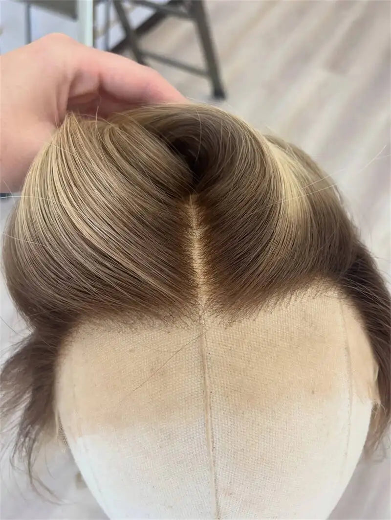 Glueless 13x4 Lace Front Wig Preplucked Brown Blonde Highlight Loose Wave Synthetic Hair for Women Daily Wear