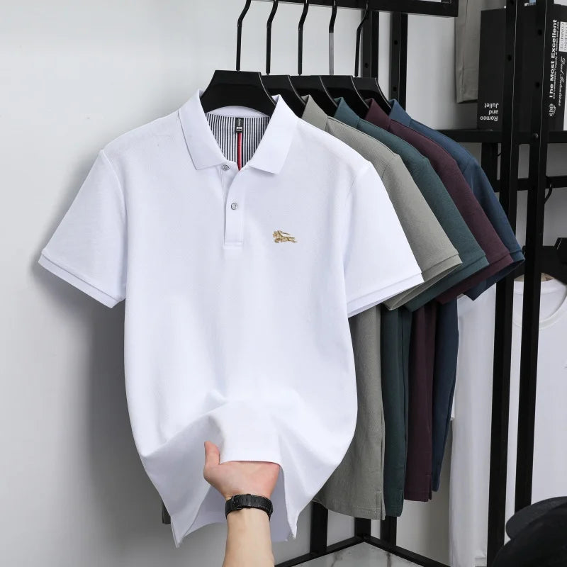 Men's polo shirt, made of pure cotton, breathable and comfortable, featuring a business casual style with a simple design and em