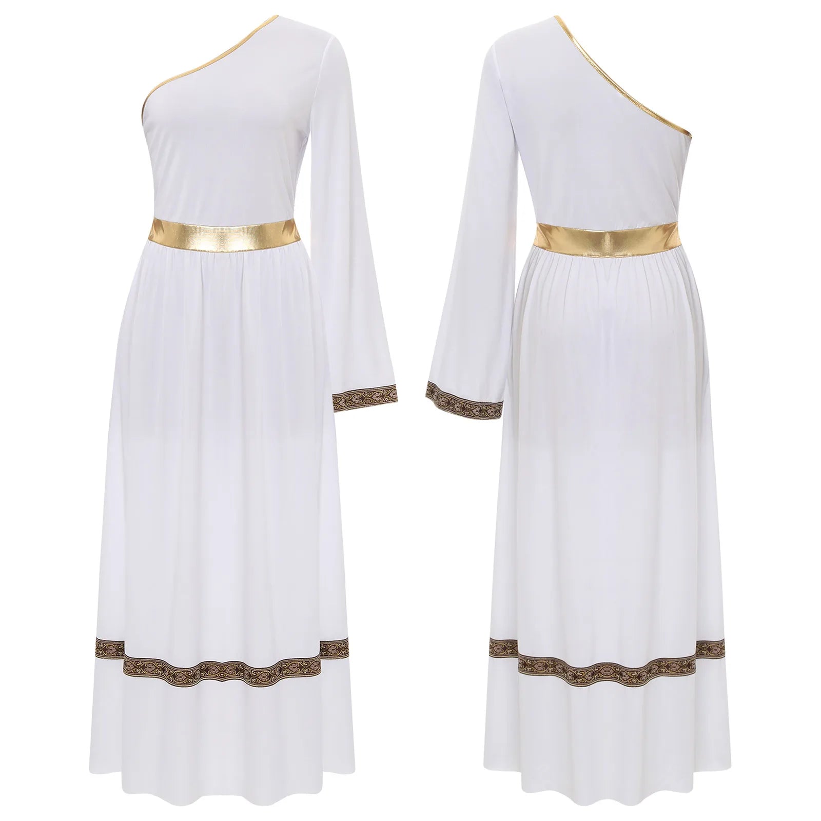Women One Shoulder Ancient Greek Toga Robe Dress Halloween Party Roman Grecian Goddesses Princess Queen Nobility Cosplay Costume