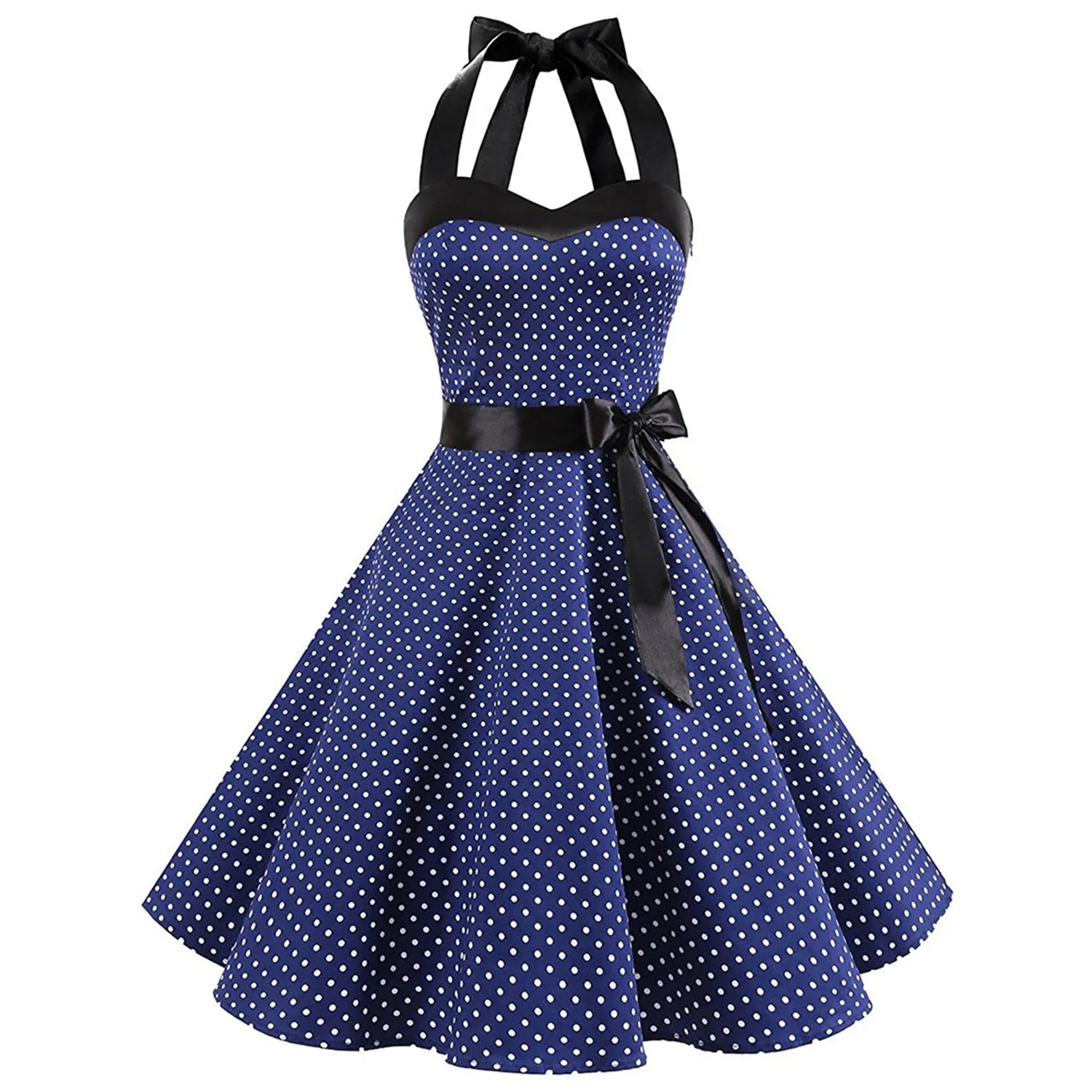 New Women's Polka Dot Print Summer Dress 50s 60s Pin Up Sexy Retro Hepburn Halter Dress Robe Femme Pin Up Rockabilly Party Dress