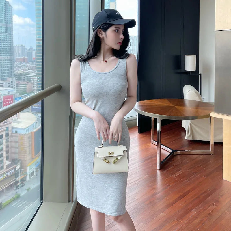 Women's Mini Dress Summer Tank Dress Crew Neck Sleeveless Bodycon Mini Dresses
