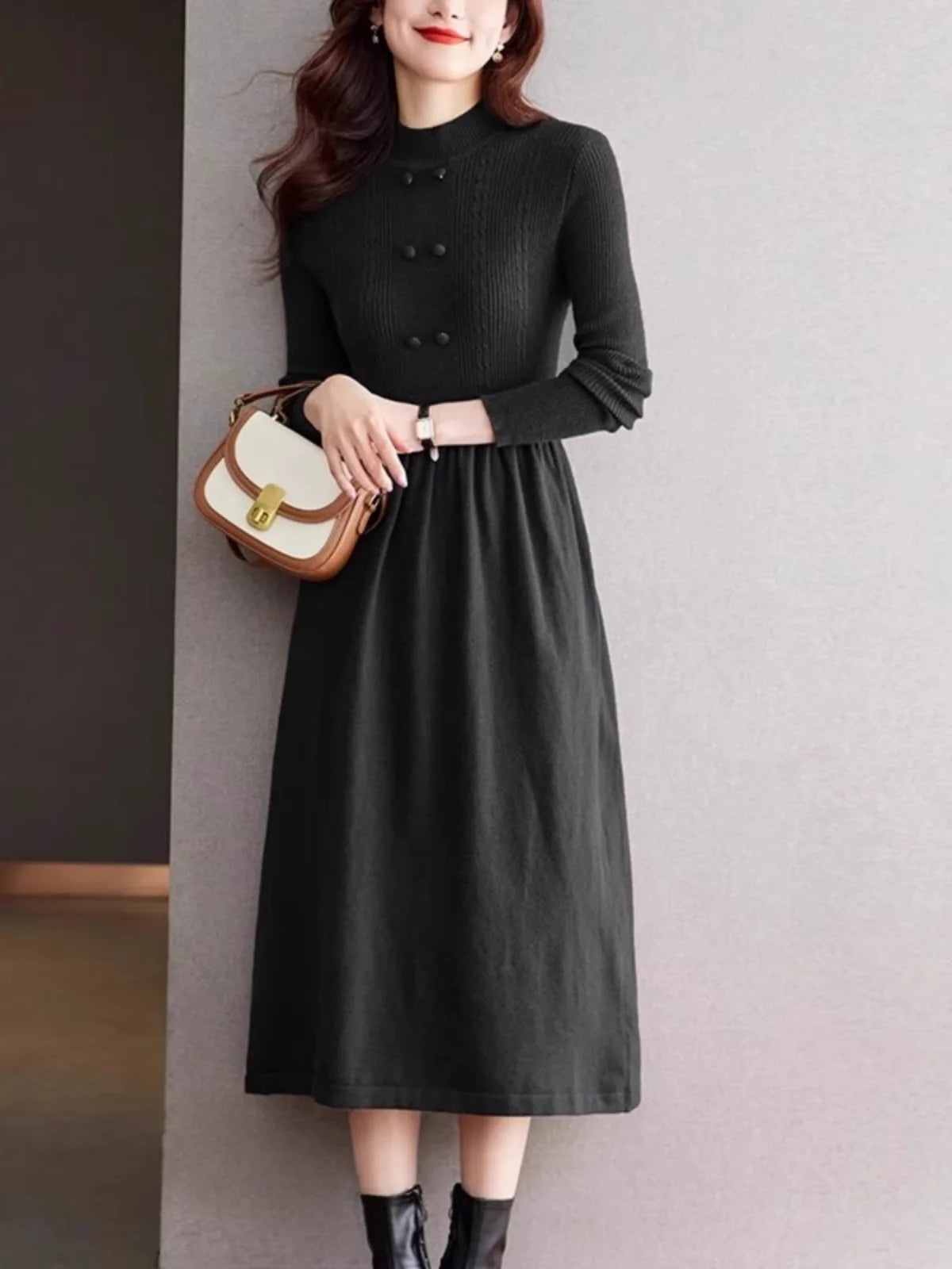 New Vintage Woolen Sweater Dress For Women Middle-long Pullover Fall Winter Clothes Woman Top Bottom Wear Pull Femme Knitwear