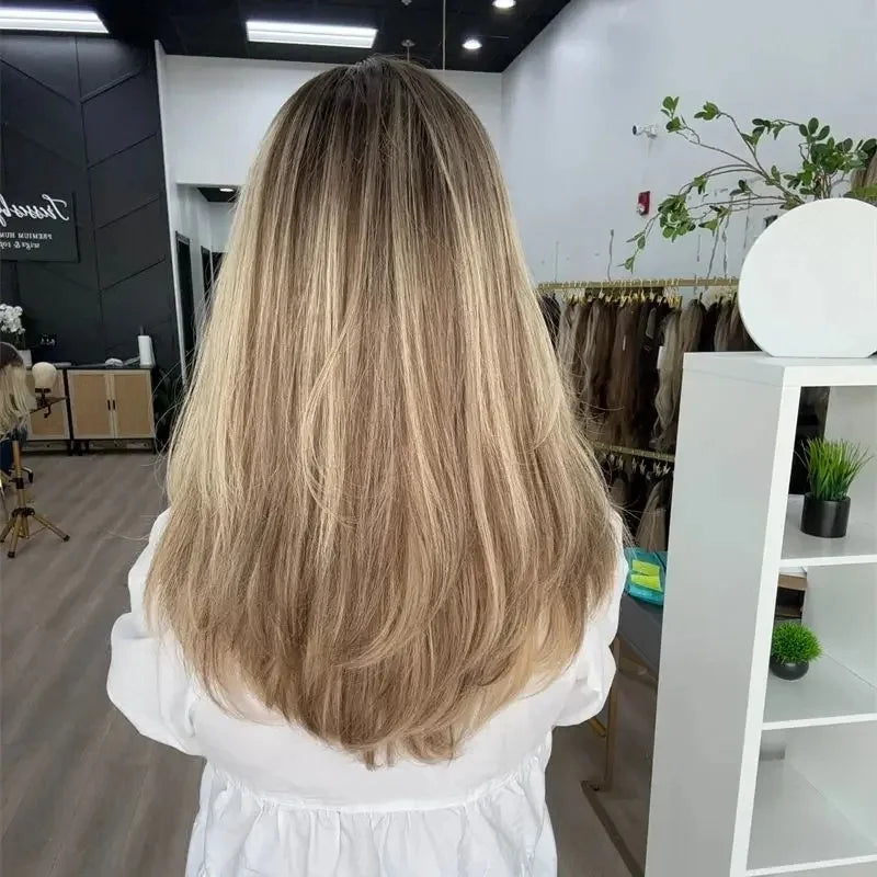 Glueless Lace Front Wig Ash Brown Blend Blonde Colored Real Human Hair Wigs 100% Natural Women Wig HD Transparent Small Large