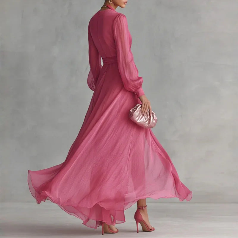 Bohemian Vacation Summer Maxi Dress Woman Sexy Deep V Neck Puff Sleeve Long Dress Spring Solid Lace-up High Slit Evening Dresses