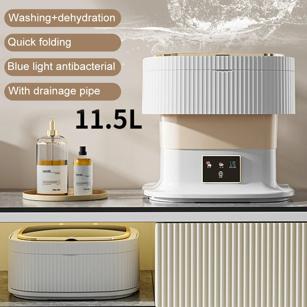 Foldable Camping Washing Machine 11.5L Portable Small Mobile Washing Machine with Spin Dryer for Socks Underwear Baby Clothes
