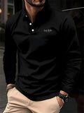 Simple Pure Color Letters Polo Shirts For Men Summer Fashion Long Sleeve 3D Printed Business Polo Shirt Casual Oversized Tops