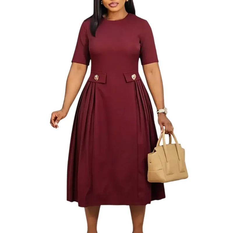 Elegant Women Party Dresses A Line with Waist Belt Three Quarter Sleeves Classy Office Ladies Wedding Guest Gowns Female