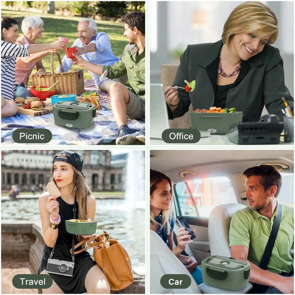 Electric Heated Insulated Lunch Box with Removable Stainless Steel Container, Portable Food Warmer for Car Office School
