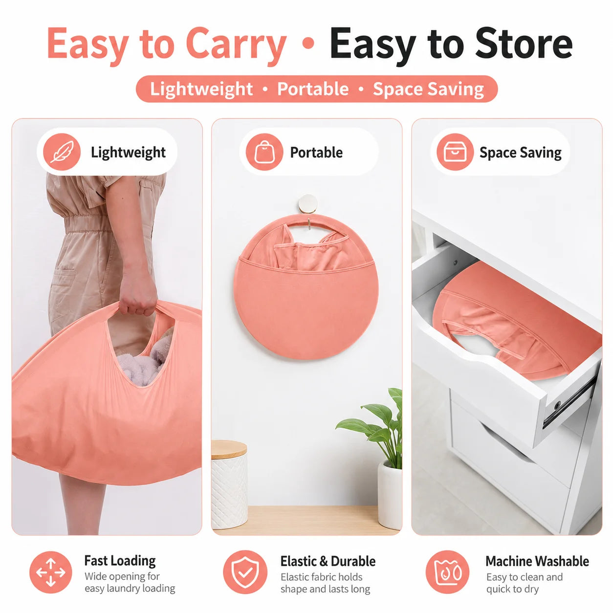 Foldable Laundry Basket Portable Clothes Hamper for Washing Machine, Elastic Laundry Organizer Bag with Handle, Space Saving Sto