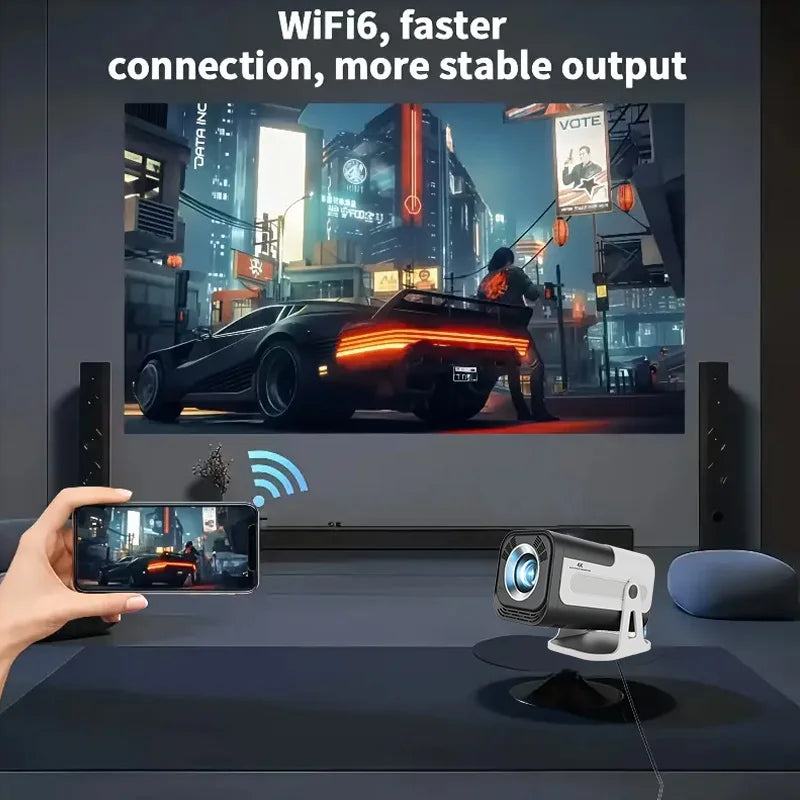 Mini Projector 720P Android 13 WiFi6 BT5.0 Portable Home Cinema 4K Support Auto Keystone Outdoor Movie Phone Laptop Compatible