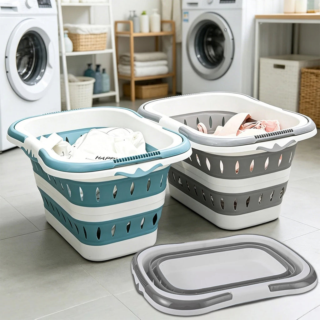 Foldable Collapsible Handled Laundry Basket Ellipse Oval Tub- Portable Washing Tub Space Saving Laundry Containers
