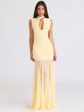 Hollow Out Sleeveless Sexy Maxi Dress Women Gown Elegant Half High Collar High Waist Bodycon Club Party Long Dresses