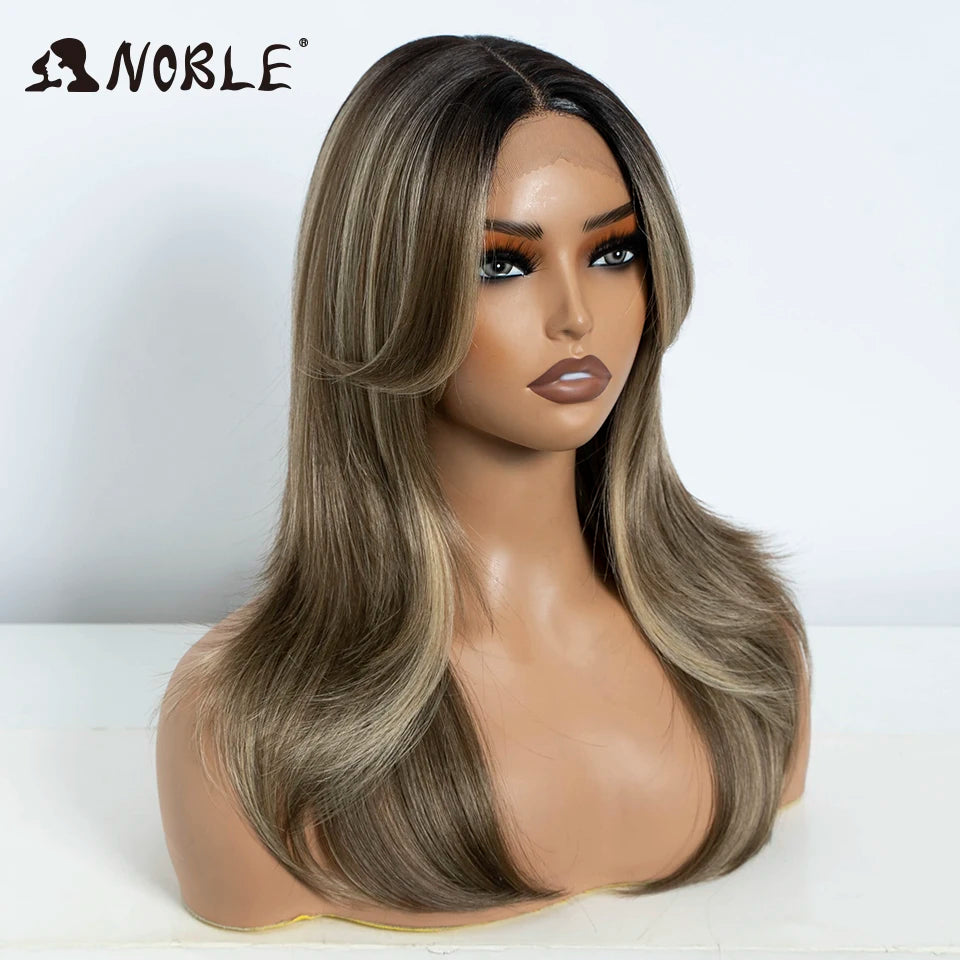 Noble Synthetic Lace Front Wig Long Straight Ombre lace Wig Cosplay part Wig Blonde Wigs For Women Lace Wig synthetic Lace Wig