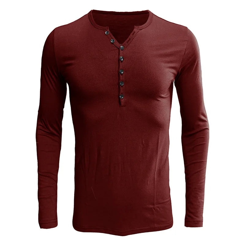 Men's POLO Shirt Casual Light Solid Color Button V-neck Slim-Fit Home Comfortable Long-Sleeved Pullover Base Tops