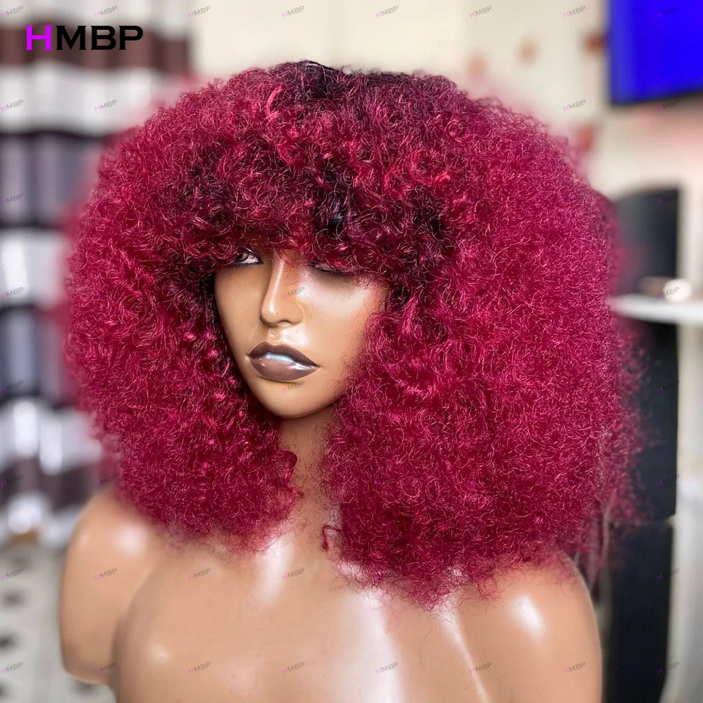 Glueless Lace Frontal Wigs Human Hair Ready To Go 99J Color Kinky Curly 450 Density 13x6/360 HD Lace Frontal Wig For Women HMBP