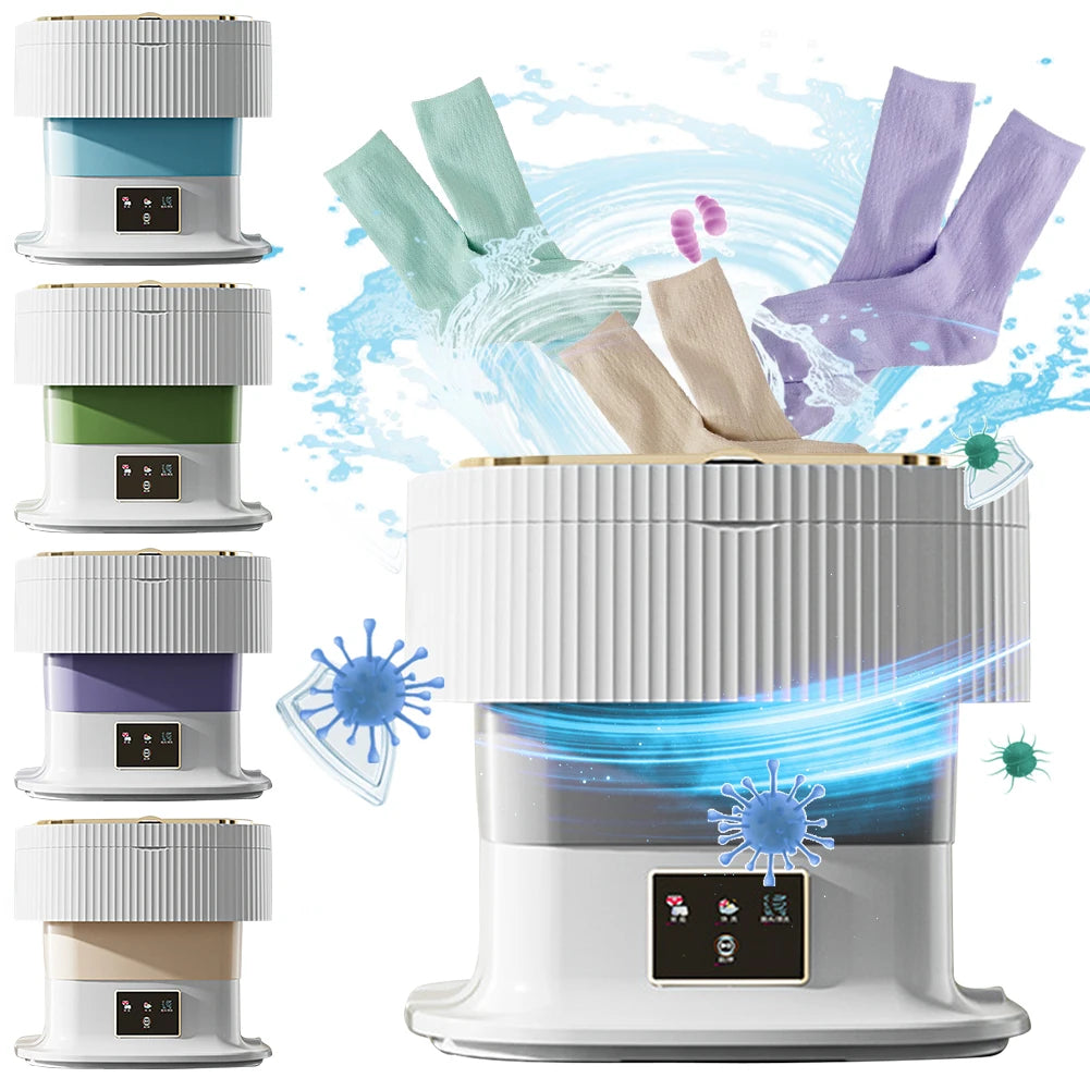 Foldable Camping Washing Machine 11.5L Portable Small Mobile Washing Machine with Spin Dryer for Socks Underwear Baby Clothes