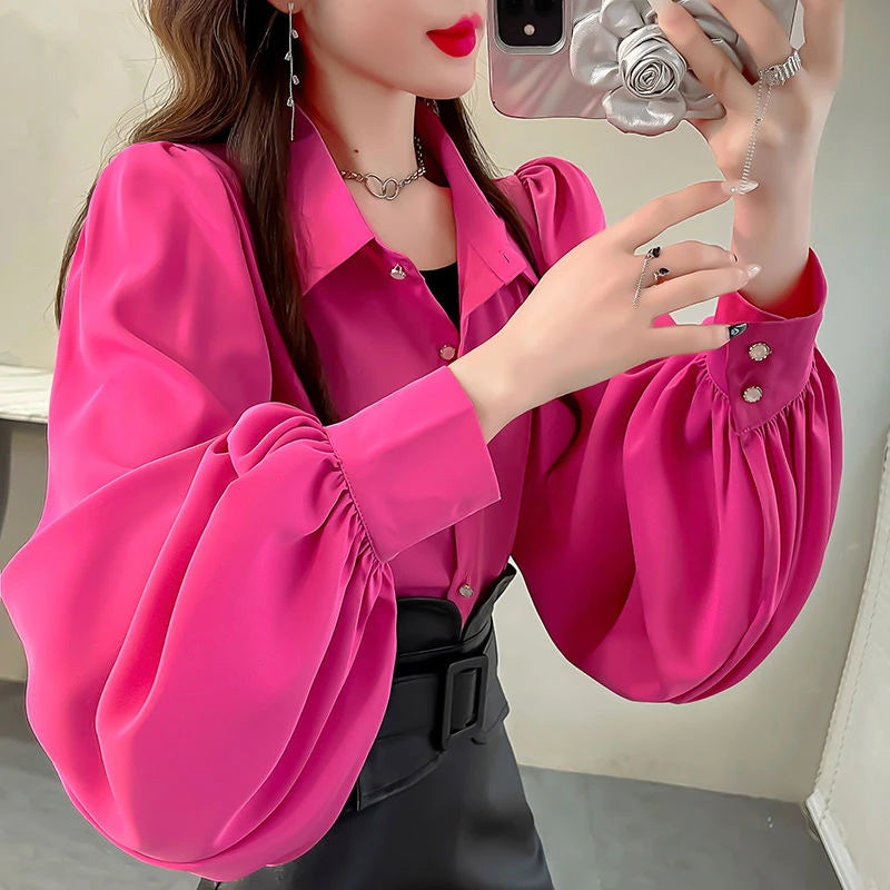 Retro Elegant Women's Long Sleeve Shirt Spring Autumn New Design  Fashionable Top  Collar Loose Fit UV Protection