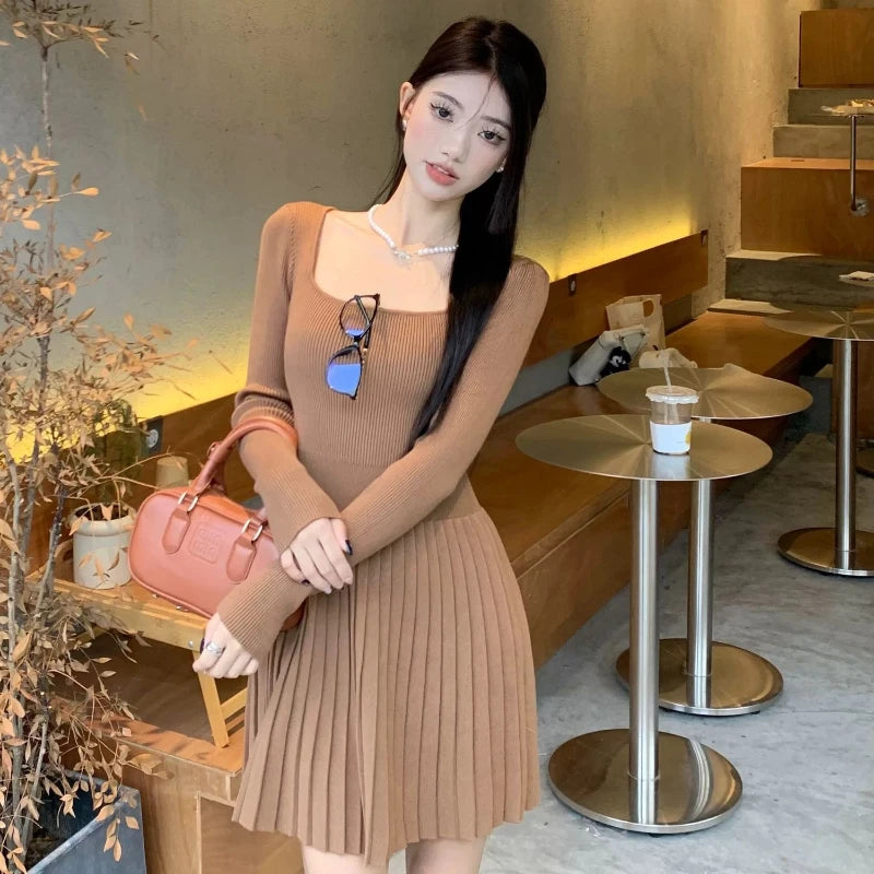 Bodycon Woman Knitted Dress New In Casual Retro Deals Korean Harajuku Comfortable Essential Pleated Crochet Dresses For Women