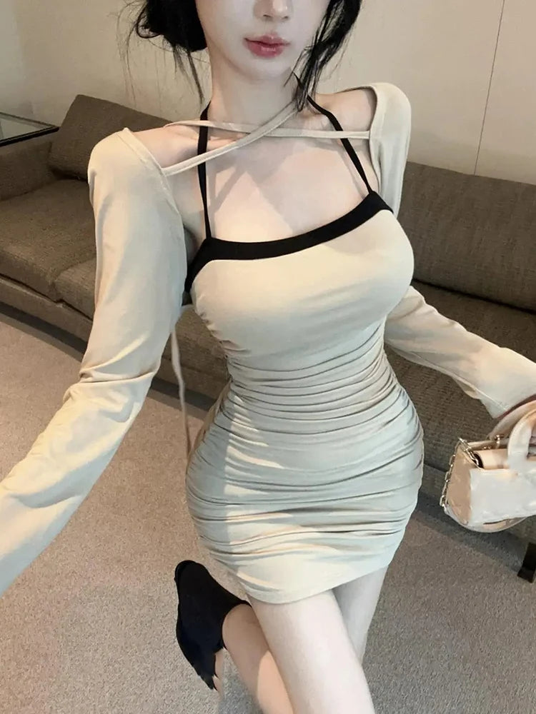 Mini Dress Vestidos De Mujer Elegantes Sexy Suspender Dress Bodycon Black Robe Tunic Design Chic All-match Simple