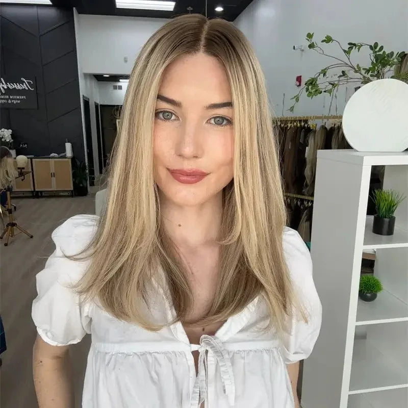 Glueless Lace Front Wig Ash Brown Blend Blonde Colored Real Human Hair Wigs 100% Natural Women Wig HD Transparent Small Large