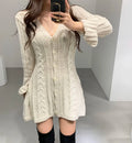 Sweater Dress for Women Long Sleeve Cable Knit Button Down Fitted Mini Dress Teen-girl Fall Winter Retro 90s Outfit