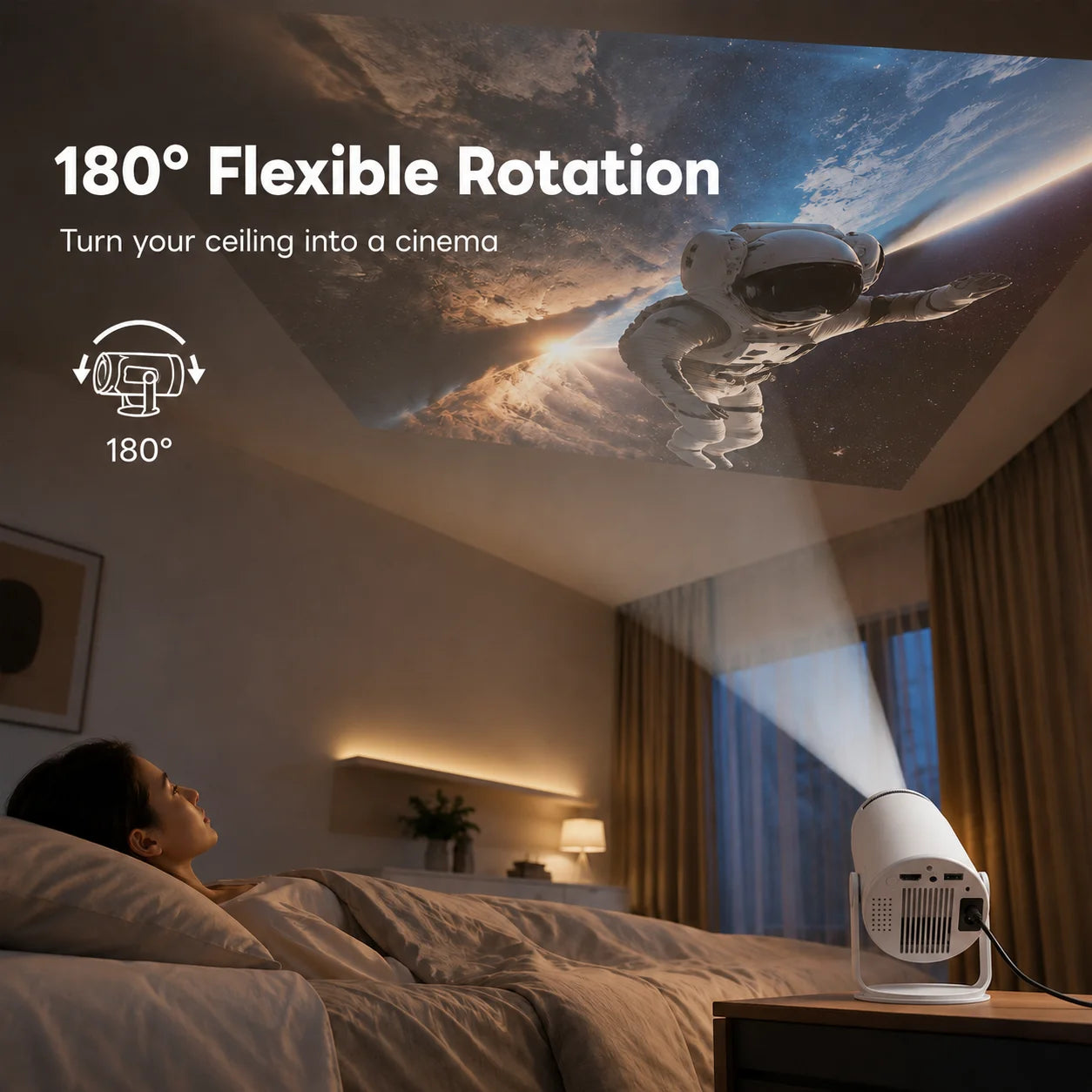 Mini Projector Android TV 11 WiFi 6 Bluetooth 5.2 720P Native 4K Supported 180 Rotation Portable Home Theater