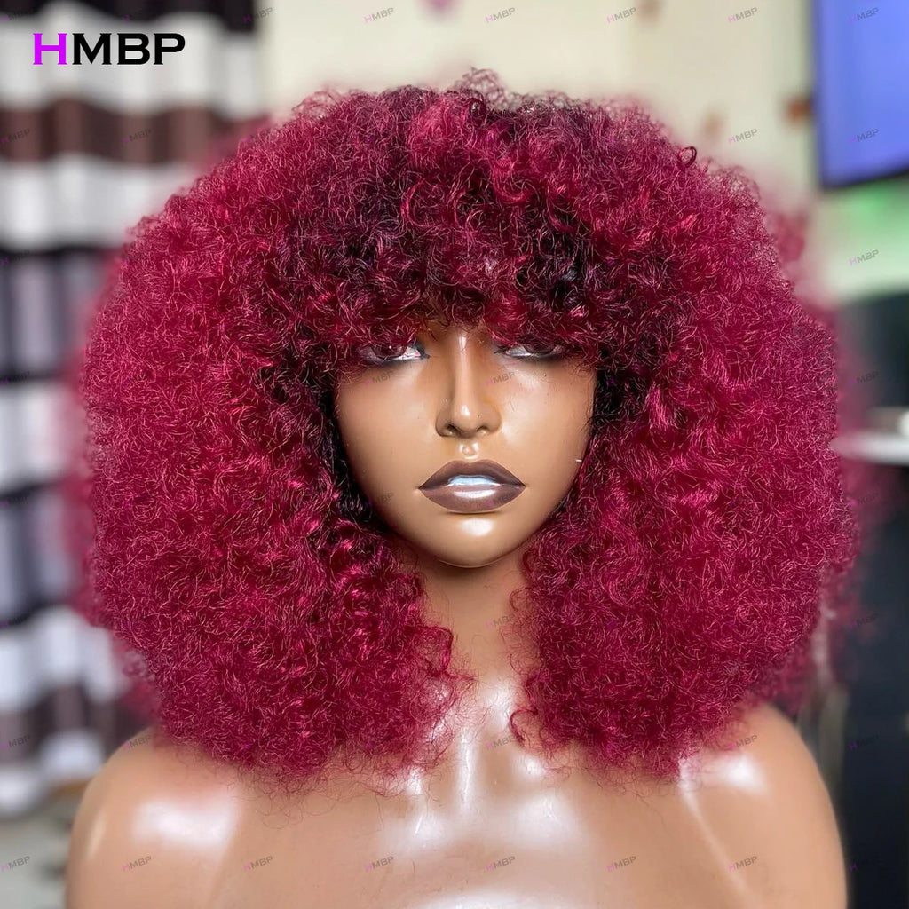 Glueless Lace Frontal Wigs Human Hair Ready To Go 99J Color Kinky Curly 450 Density 13x6/360 HD Lace Frontal Wig For Women HMBP