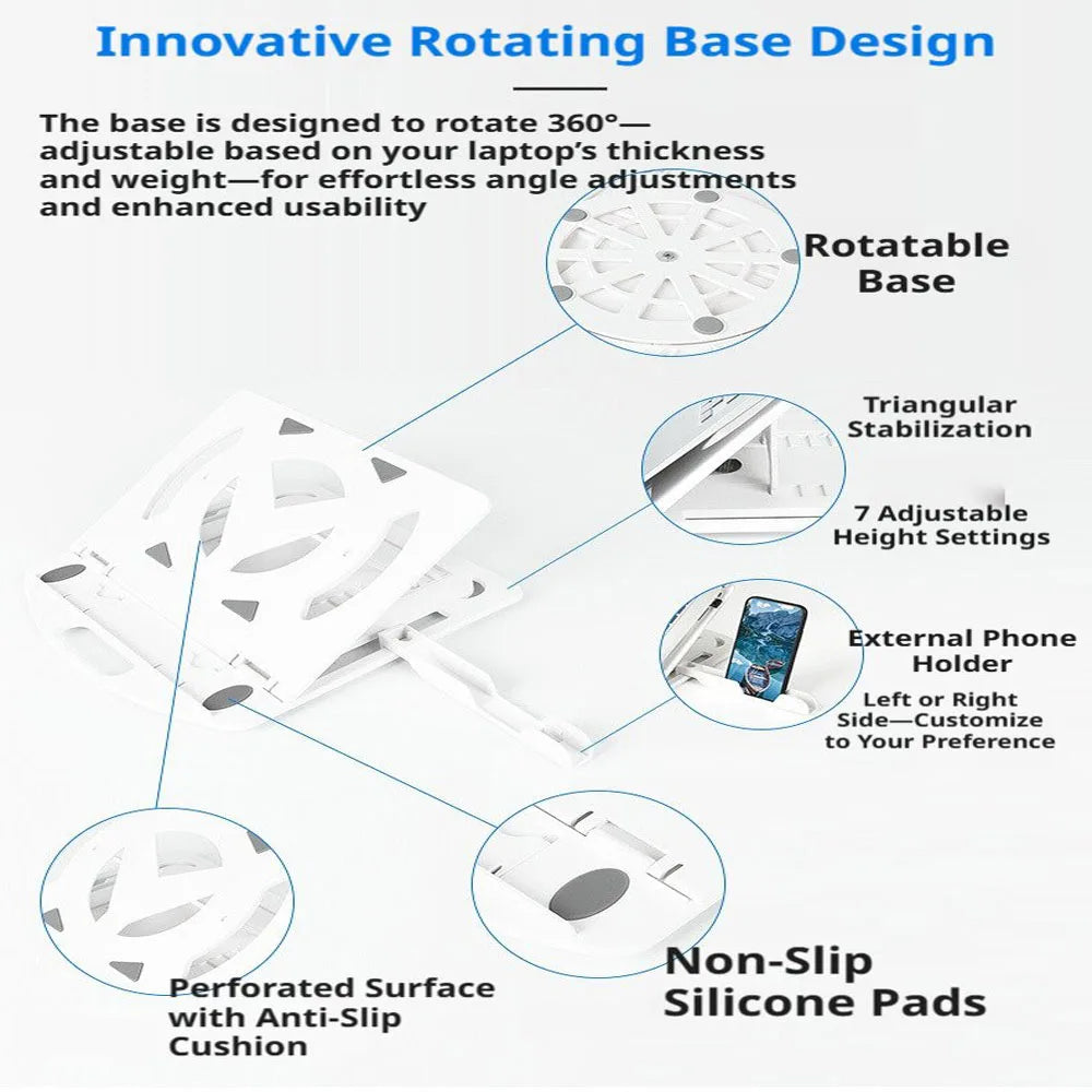 Collapsible and Adjustable Laptop Stand, Portable Ergonomic Laptop 360-Degree Rotating Object-holding Elevation Stand