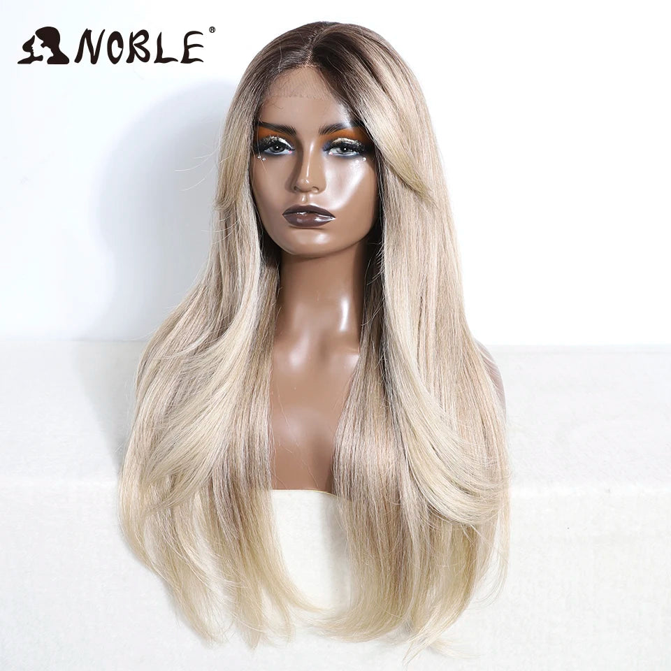 Noble Synthetic Lace Front Wig 26" Straight Ombre lace Wig  Cosplay White Wig Blonde Wigs For Women Lace Wig synthetic Lace Wig