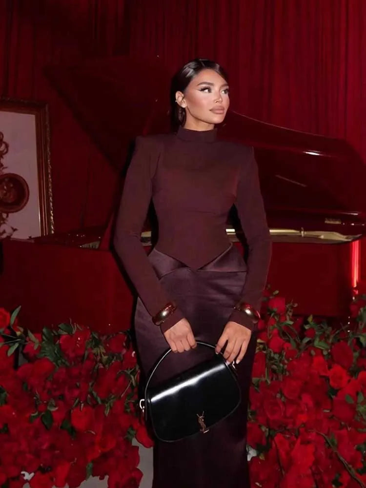 Bodycon Evening Dresses for Woman Elegant Long Sleeve Spring Mermaid Dress Sexy Celebrity-inspired Dress High-neck Party Gown
