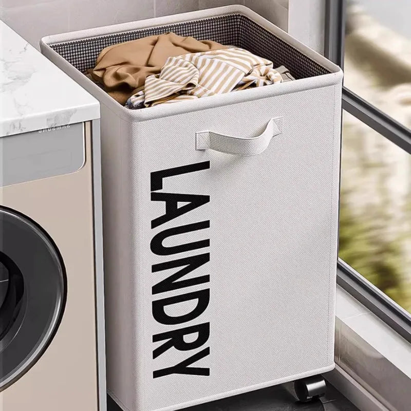 Foldable Laundry Hamper with Wheels Large Capacity Bathroom Dirty Clothes Basket Rolling Storage Cart Laundry Organizer Bin