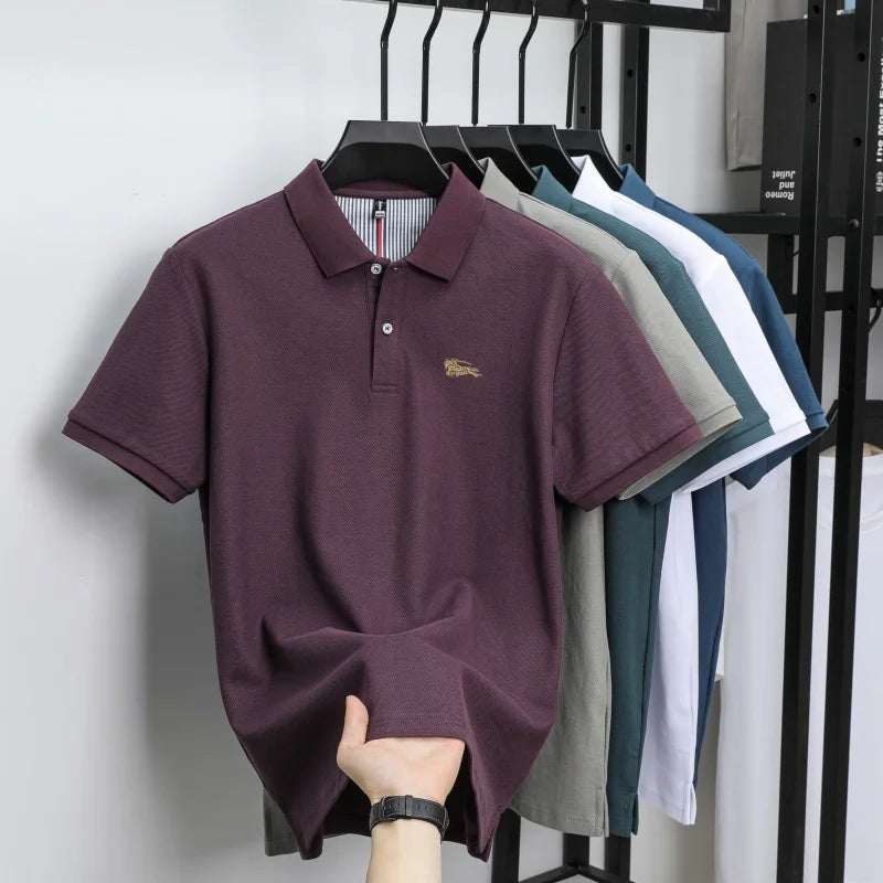 Men's polo shirt, made of pure cotton, breathable and comfortable, featuring a business casual style with a simple design and em