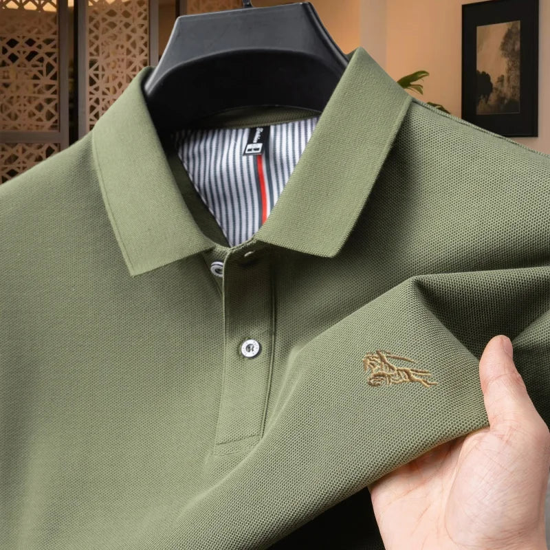Men's polo shirt, made of pure cotton, breathable and comfortable, featuring a business casual style with a simple design and em