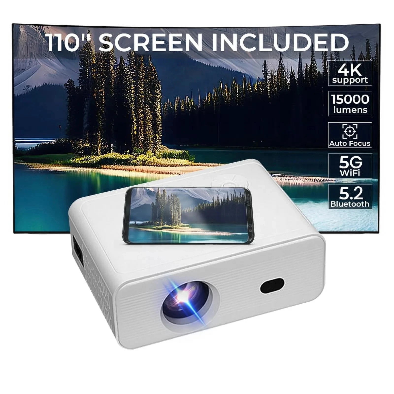 1080P Mini Portable Projector with WiFi Bluetooth HDMI USB Pocket Video Projector for Home Bedroom Outdoor Theater Use