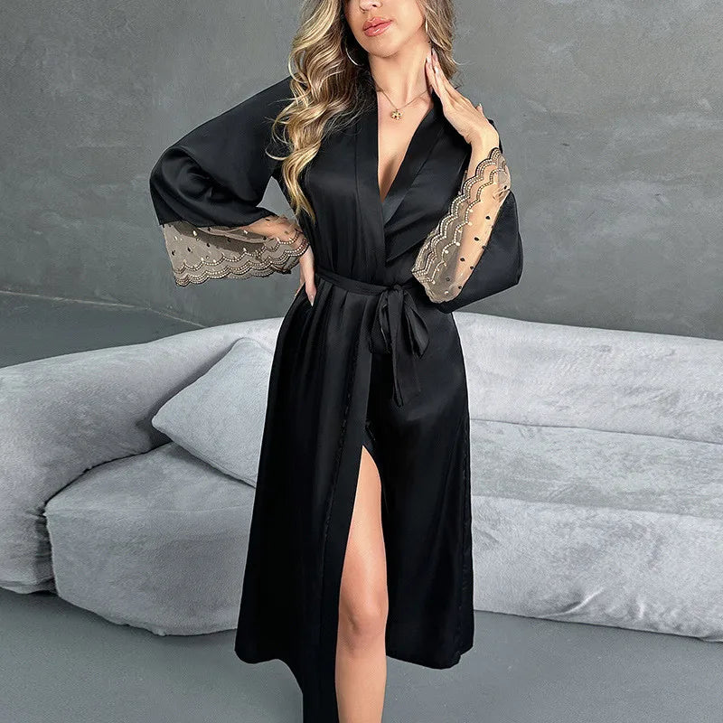 Fashion Temperament Robe Women's Clothing New Silk Satin Lounge Sleepwear Spring Summer Nightwear Home Bathrobe Wedding Dresses