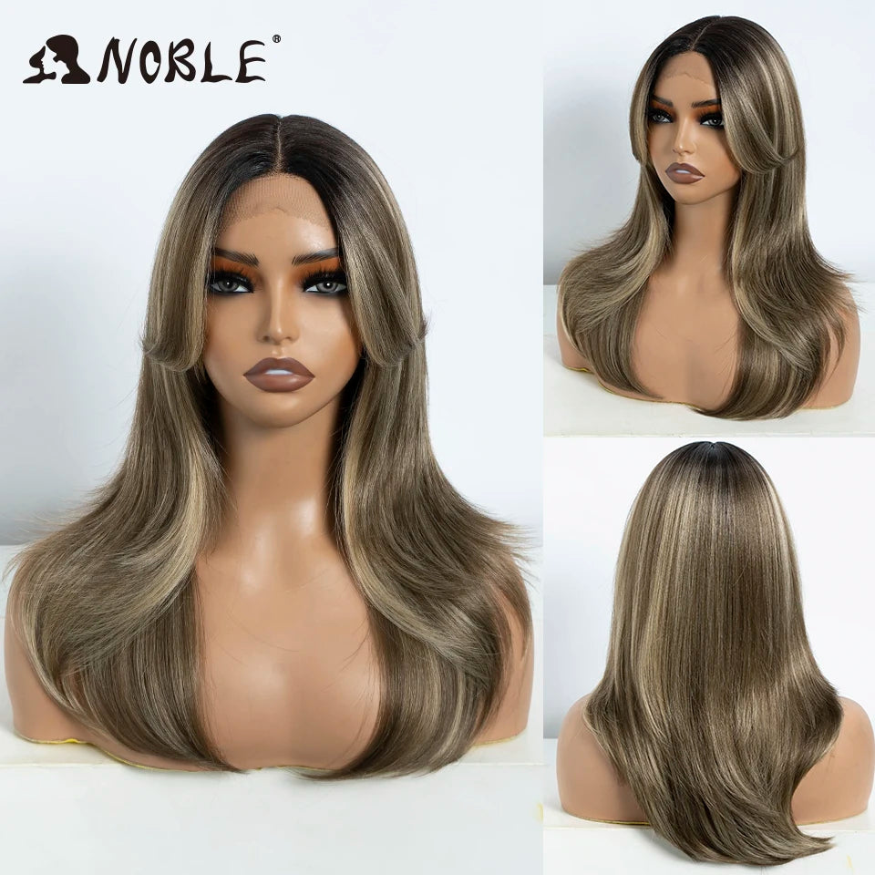 Noble Synthetic Lace Front Wig Long Straight Ombre lace Wig Cosplay part Wig Blonde Wigs For Women Lace Wig synthetic Lace Wig